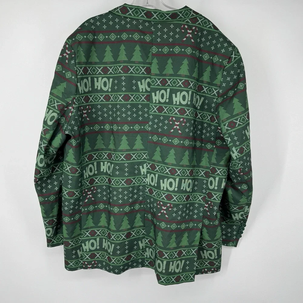 Ugly Christmas Blazer Men's XXL Green Holiday Suit Jacket Ho Ho Candy Cane Retro